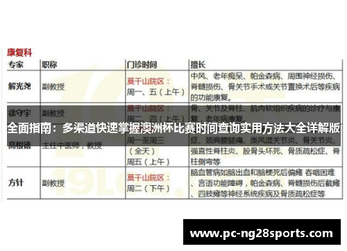 全面指南：多渠道快速掌握澳洲杯比赛时间查询实用方法大全详解版